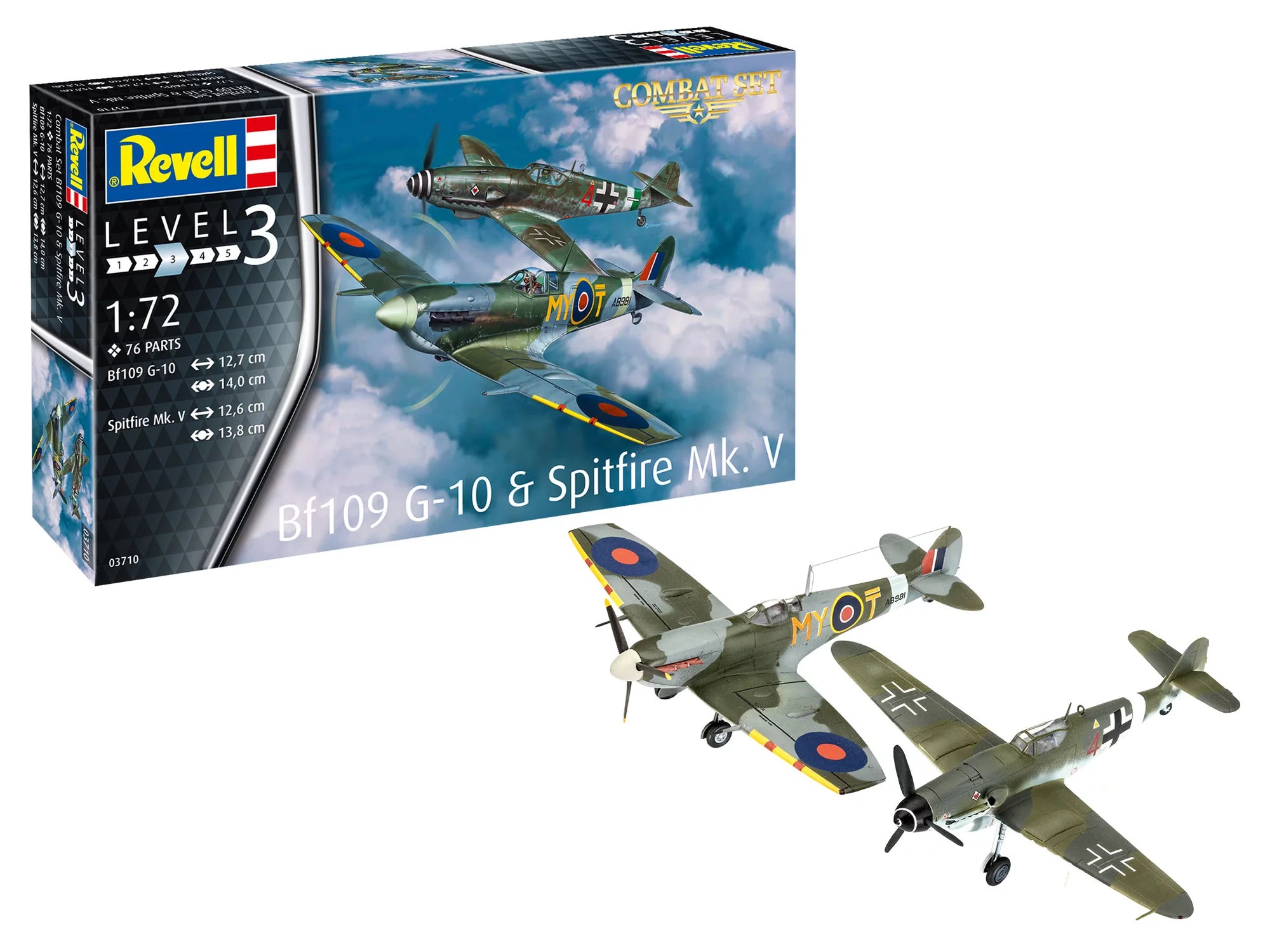 Lot de 2 Avions de Combat 1/72 Spitfire + Messerschmitt RAF Luftwaffe