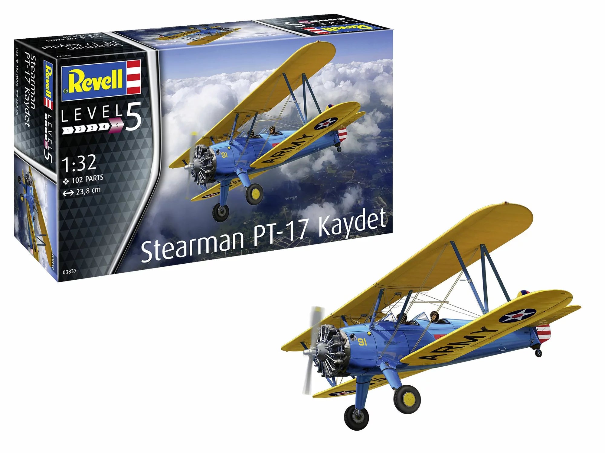 Maquette Stearman PT-17 – Échelle 1/48 – 59 Pièces – Avion D’Entraînement WWII – Revell – À Coller Et Peindre – Détails Intérieurs