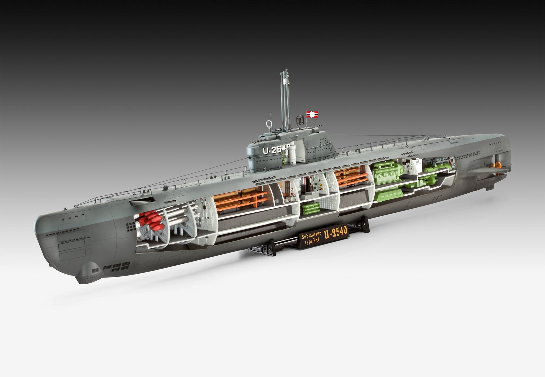 German submarine Type XXI with interior