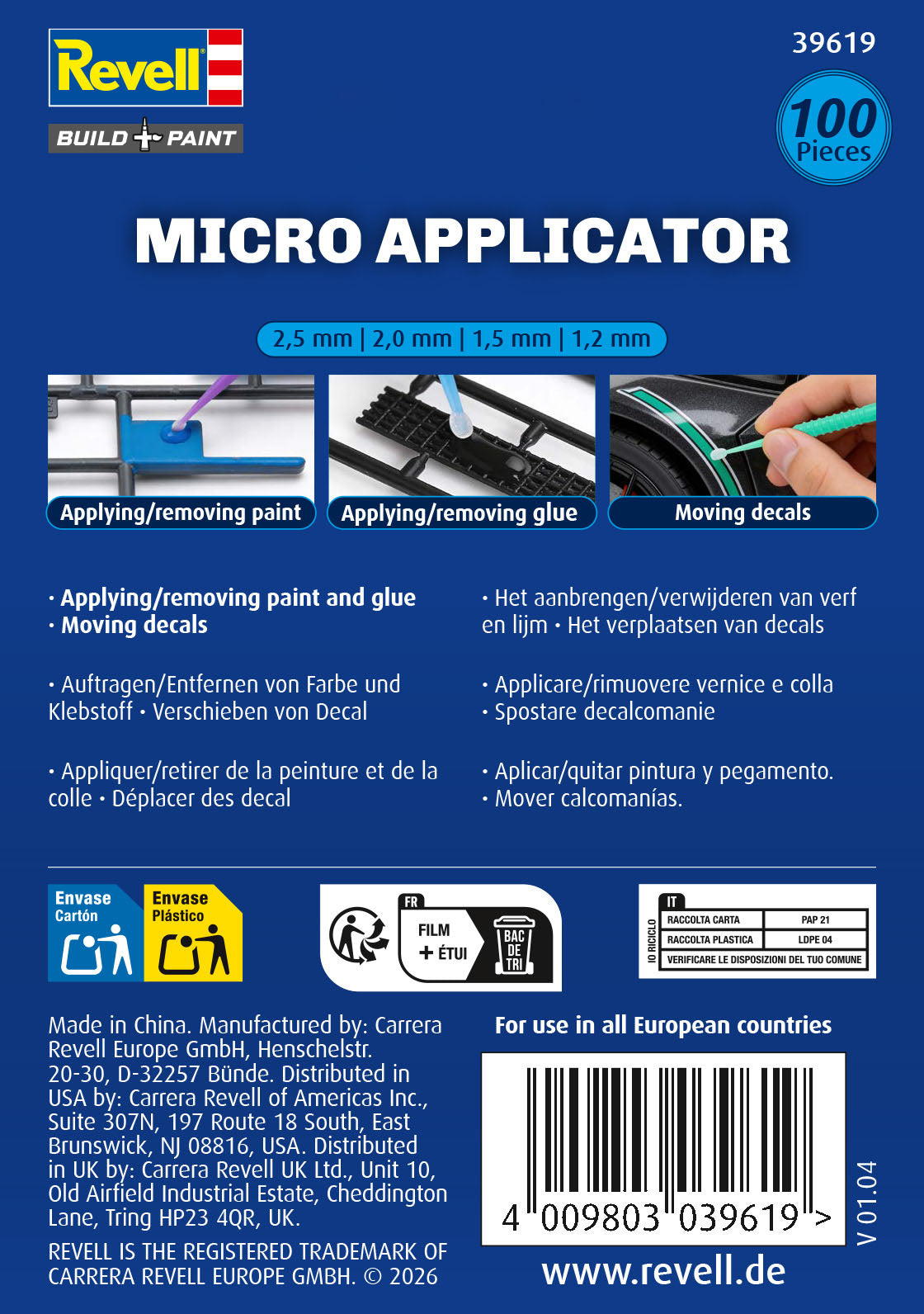 Microaplicador - 100 piezas - 2,5 mm - 2,0 mm - 1,5 mm