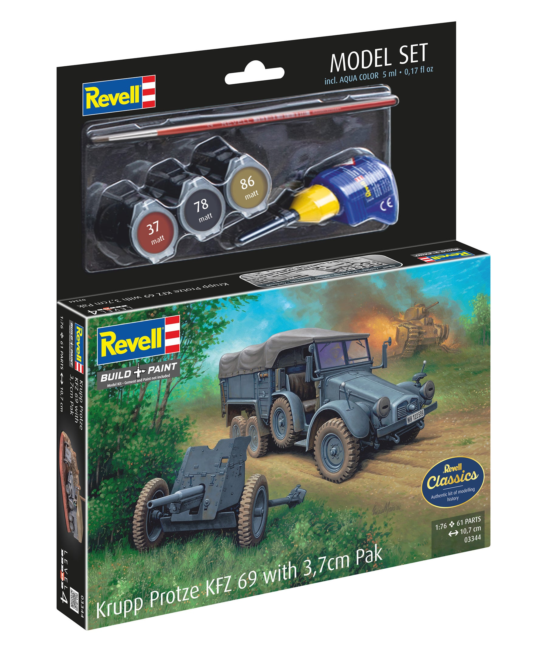 Conjunto de modelos Krupp Protze KFZ 69 con paquete de 3,7 cm