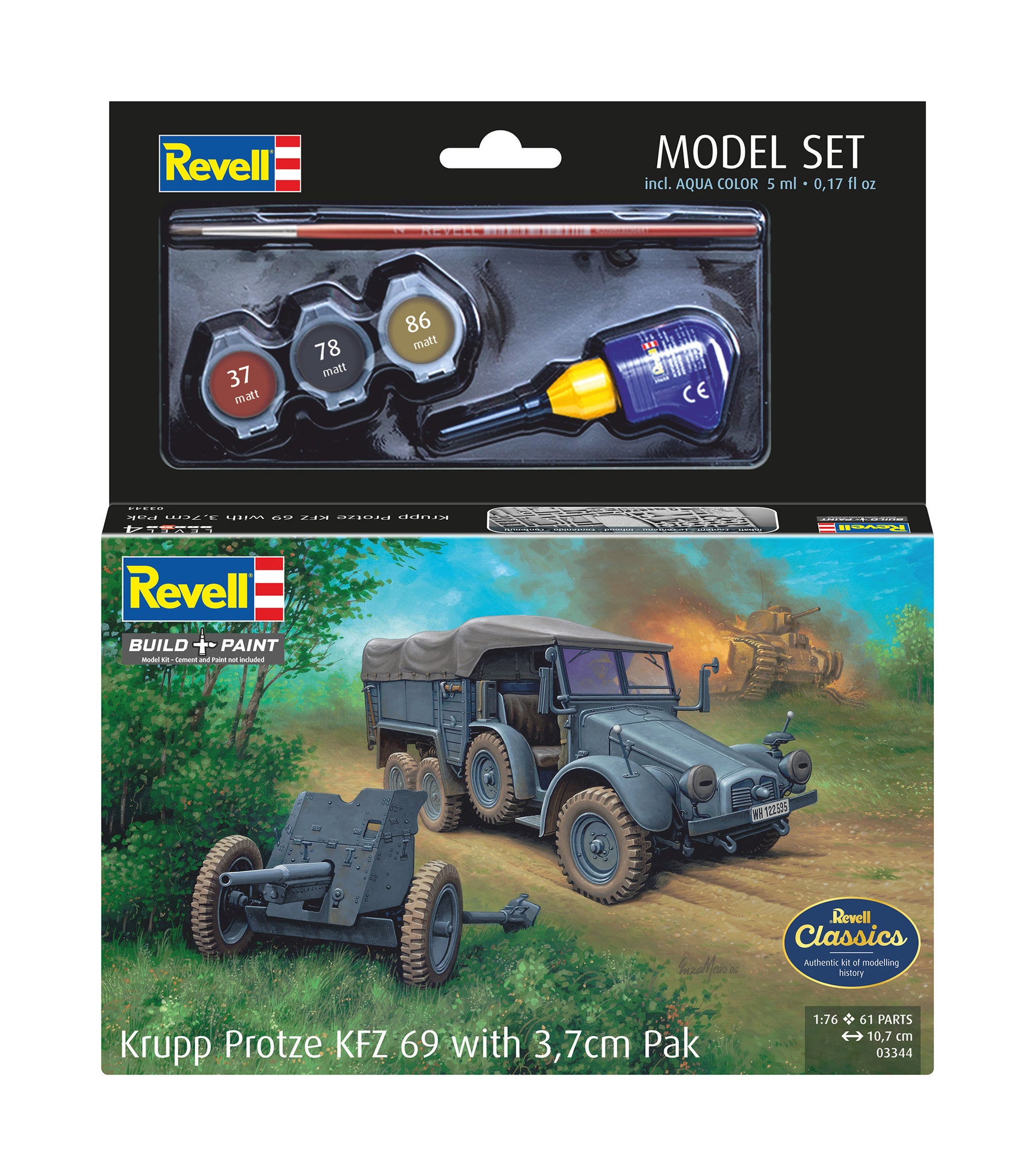 Conjunto de modelos Krupp Protze KFZ 69 con paquete de 3,7 cm