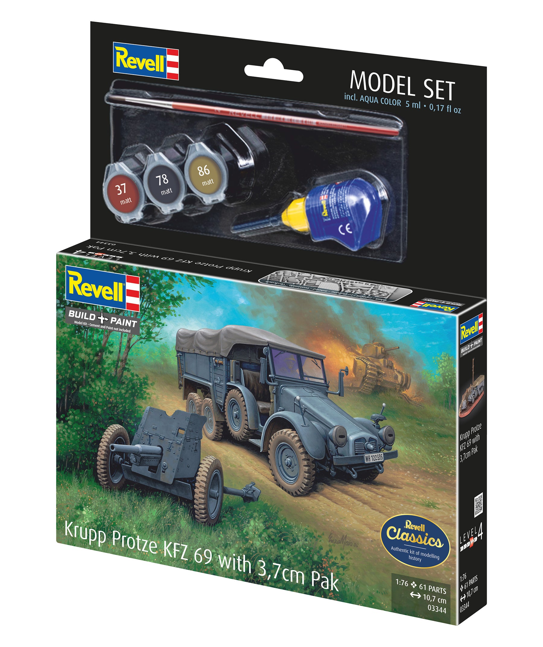 Conjunto de modelos Krupp Protze KFZ 69 con paquete de 3,7 cm