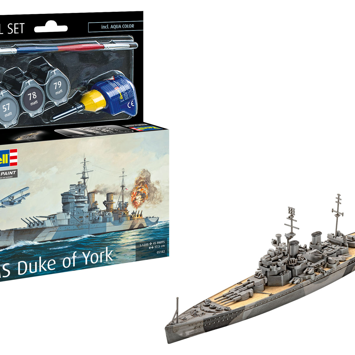 Revell Modellbausatz 05105 – H.M.S. Duke Of York 1:700 – Schlachtschiff Mit Wasserlinien-Rumpf, 186 Teile, Skill-Level 4
