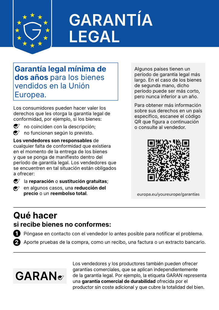 Marcado oficial de la UE sobre la garantía legal
