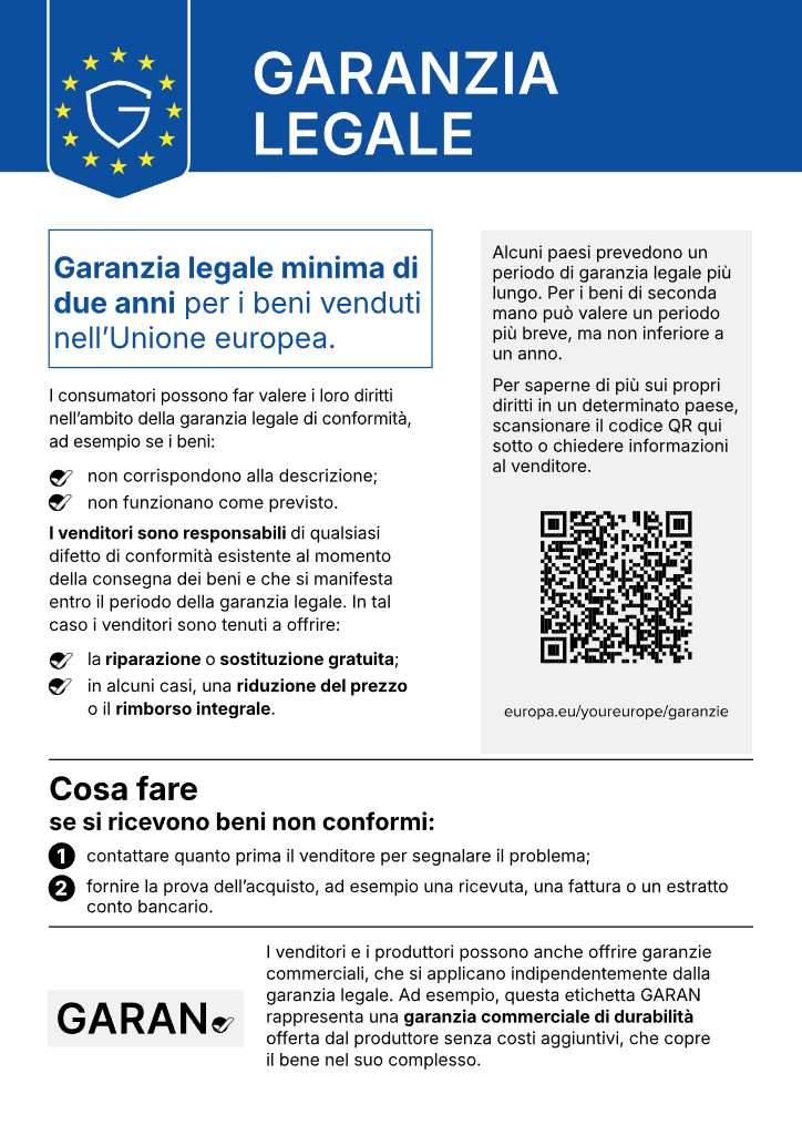 Marchio ufficiale UE relativo alla garanzia legale