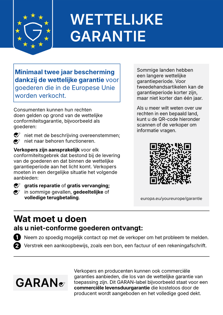 Officiële EU-markering voor de wettelijke garantie